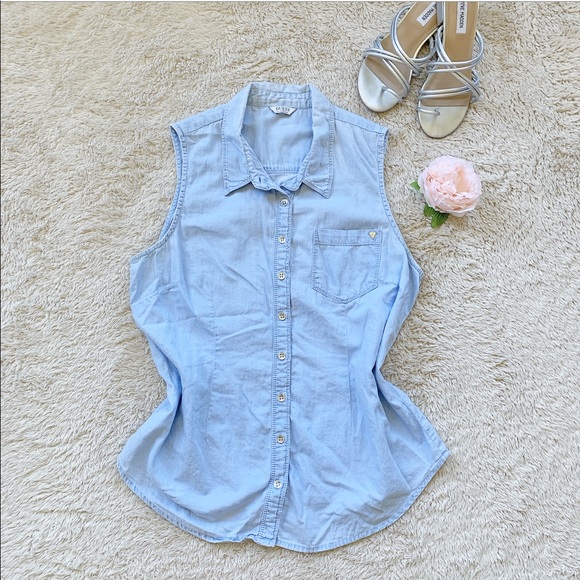 Guess Tops - 🔵 (2 for $32) Light Denim Button up vest top